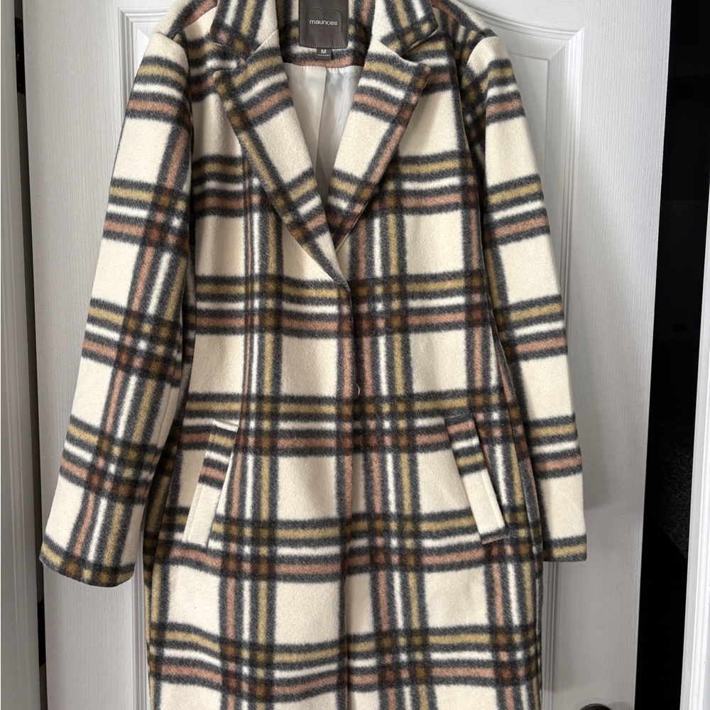 Maurices Women's Plaid Pea Coat - Cream and Brown